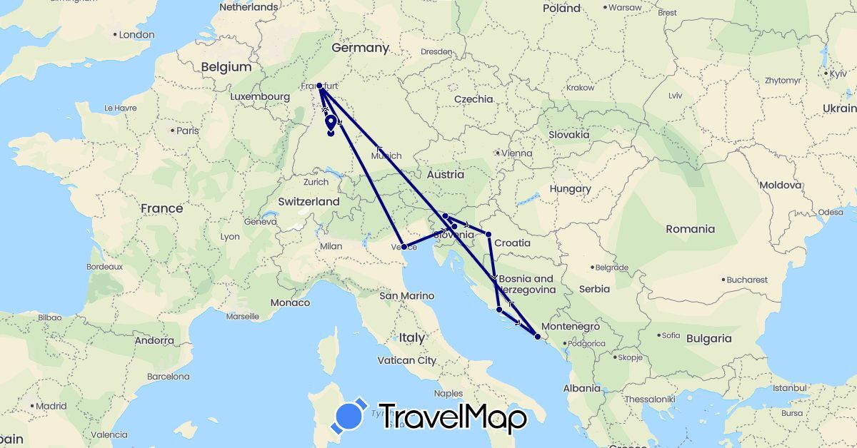 TravelMap itinerary: driving in Germany, Croatia, Italy, Slovenia (Europe)